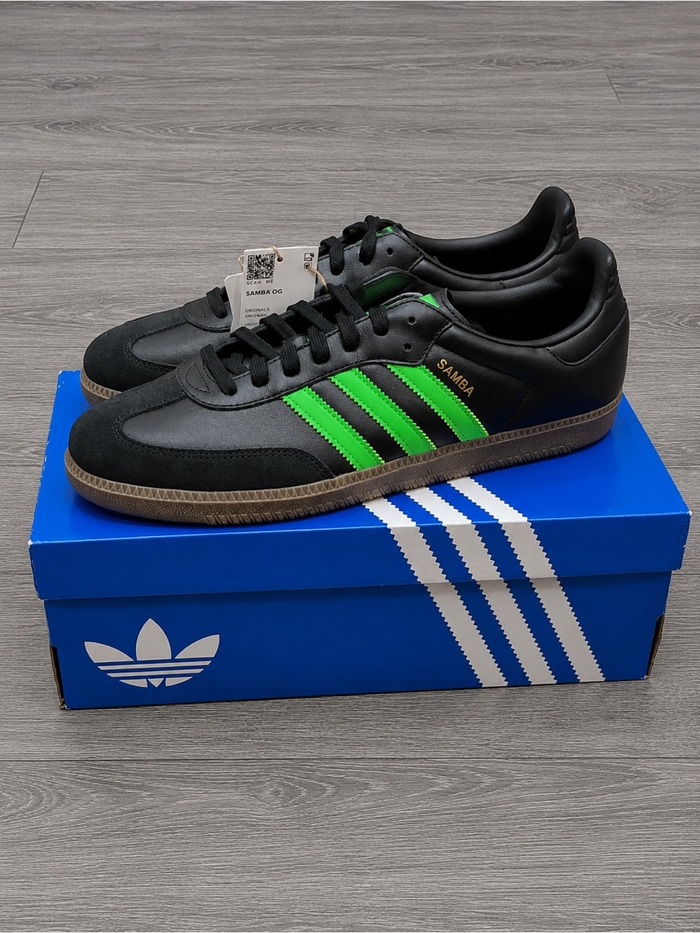 Adidas Samba OG Black Screaming Neon Green JR0911 Men’s sz 11.5